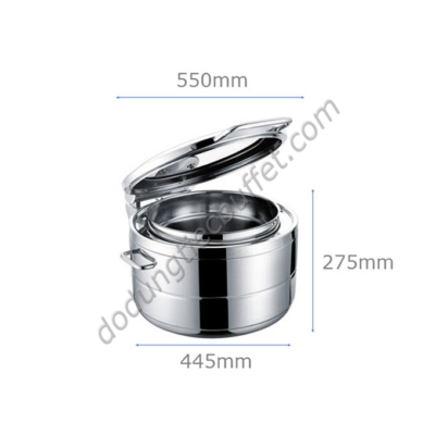 Kich thước Nồi soup buffet tròn inox 304 nắp kính thủy lực cho bếp từ NF2166
